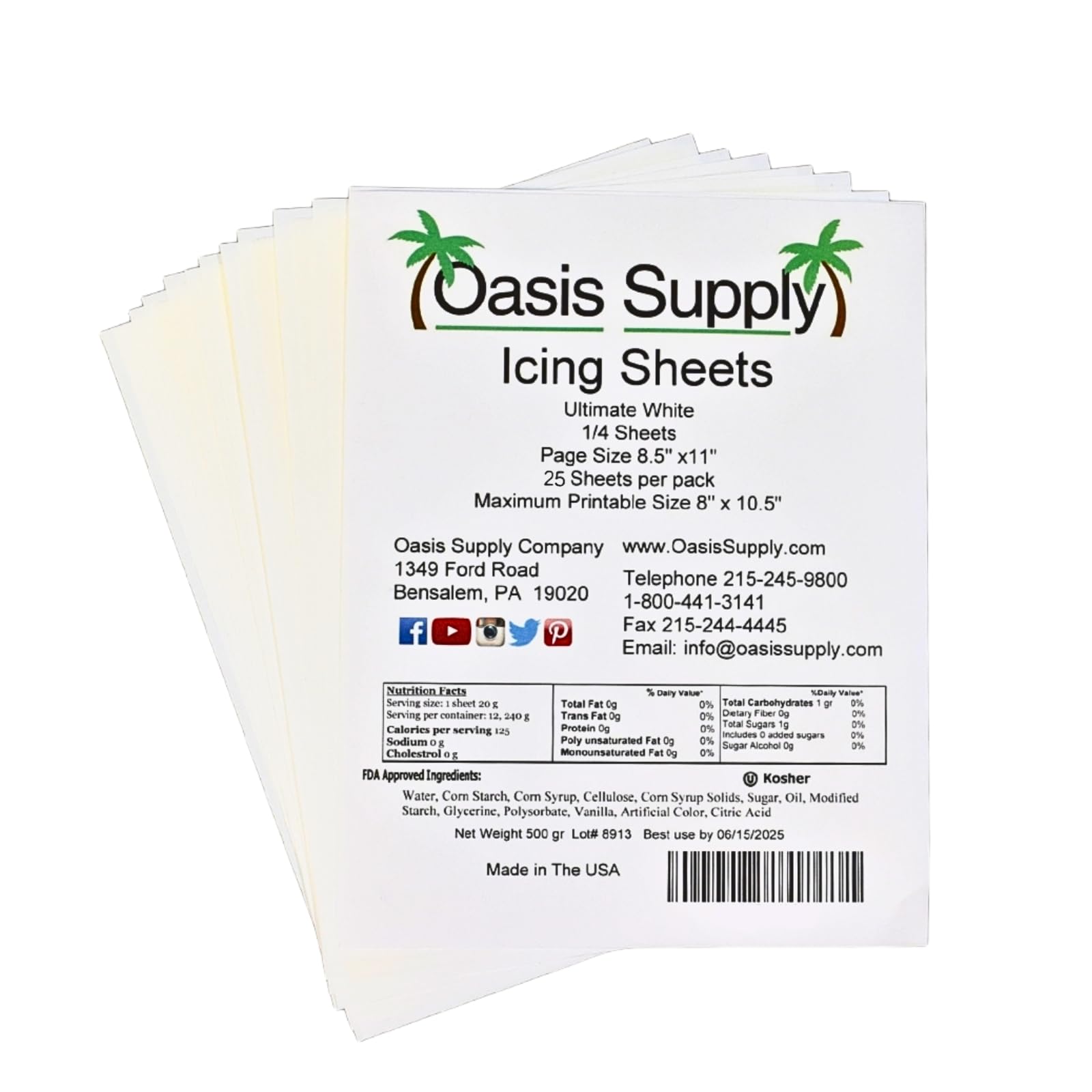 Ultra Flexible Icing Sheets, White, Paper 8.5" x 11", 25 count