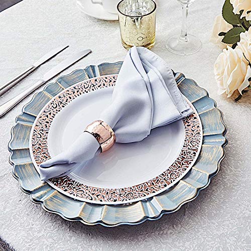 Balsa Circle CHRG_PLST0004_086@001 6 Pcs 13-Inch Dusty Blue Gold Round Scalloped Trim Plastic Charger Plates Wedding Reception Event Decorations Supplies thumb #4