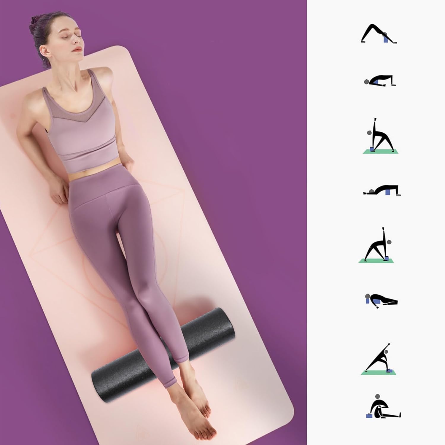 Epp Semicircular Exercise Foam Roller Black 60cm Smooth Surface Muscle Massage Roller for Back, Legs, and Arms Body and Stretching Fitness Equipment