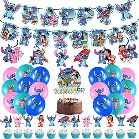 Lilo and Stitch Party Accessories, Lilo Stitch Birthday Decoration, 38 Pieces Birthday Party Decorations, Happy Birthday Banner, Balloons, Cake Decoration for Children Cover