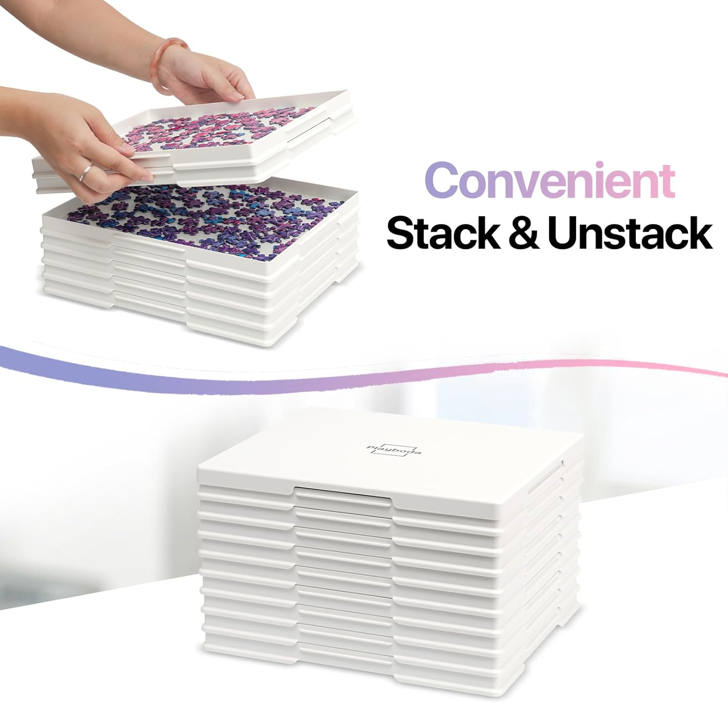 Playboda 9-Pack Puzzle Sorting Trays with Lid that Doubles as a Puzzle Box Stand – 11" x 9" Stackable Trays for 1000–1500 Piece Jigsaw Puzzles, Great Gift for Adult Puzzle Lovers