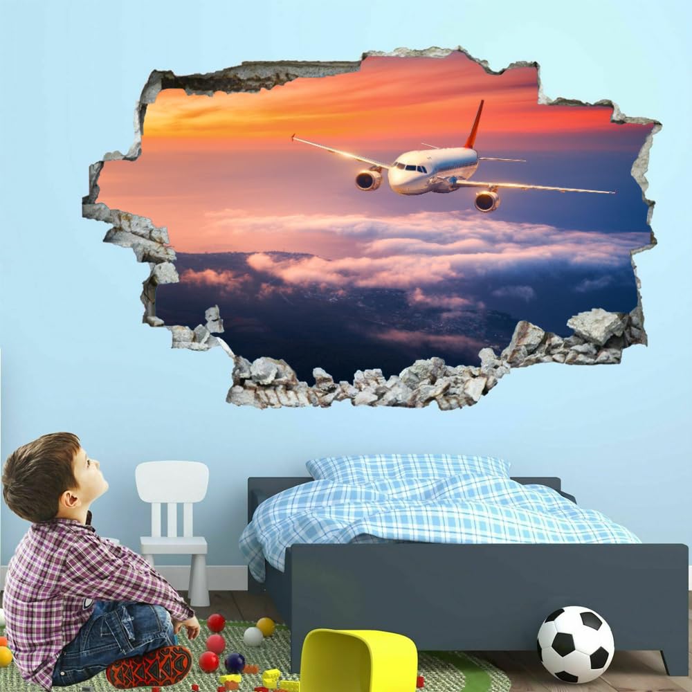 Adhesivo de pared 3D decoración de habitación dormitorio calcomanía avión extraíble niños niñas pared tatuaje nube decoración pegatina para decoración del hogar