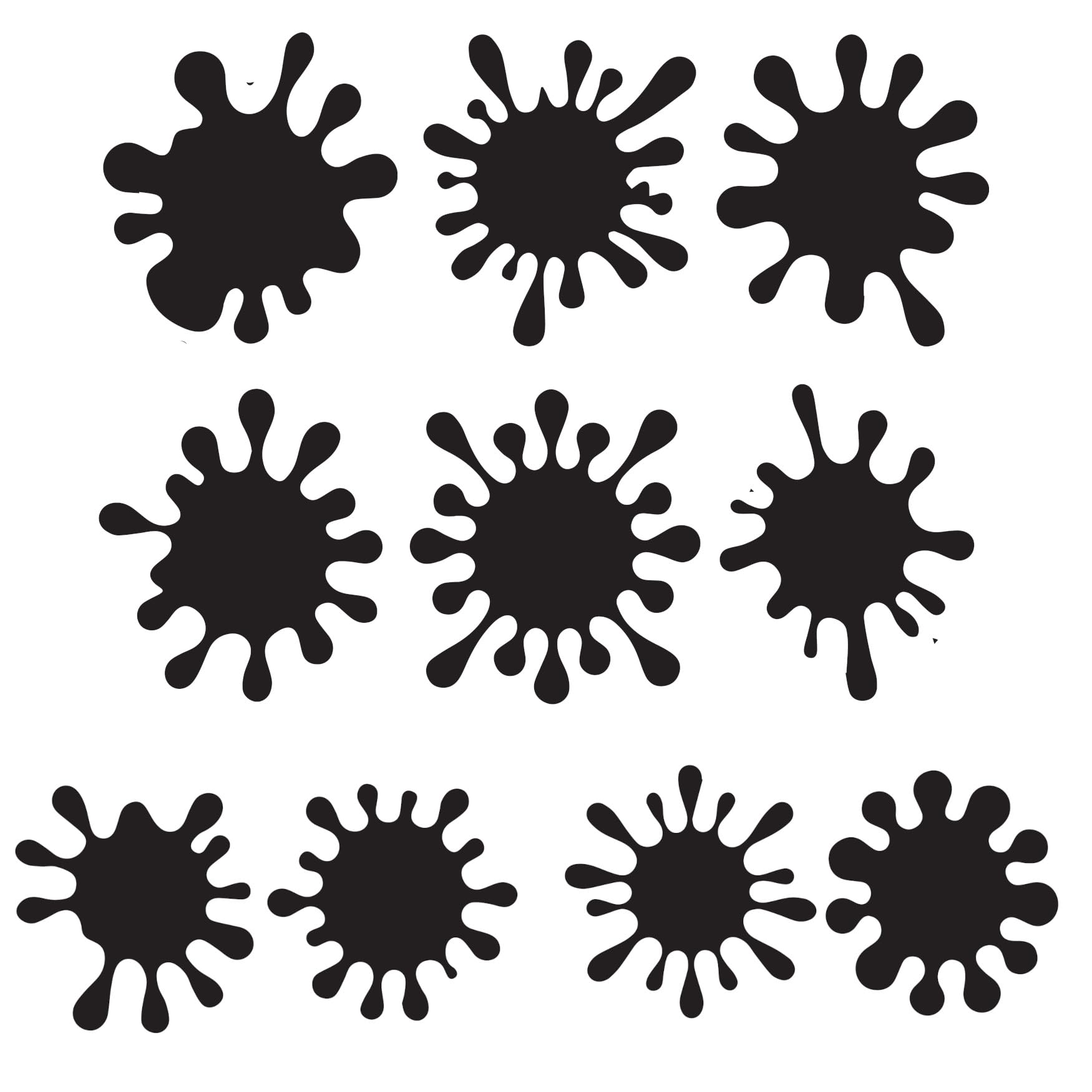 10 x Splat Silhouette Waterproof Sticker Pack - Use on Car's, Laptops, Mirrors, Water Bottles, Scrapbooking, Cute Fun Kids Gifts (Black, 13cm (5.1") Tall)