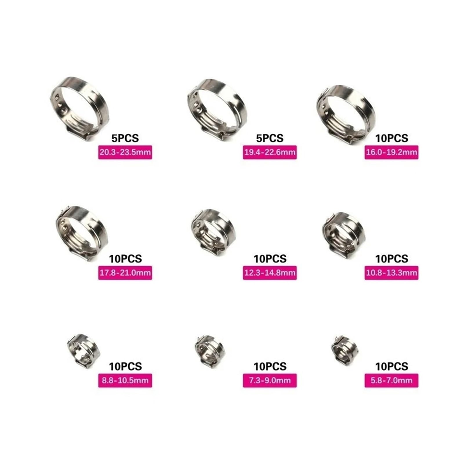 80 Stück Edelstahl Ohr Stufenlose Klemme Schneckenantrieb Kraftstoff Wasser Schlauch Rohrschellen Clips Cinch Ringe Crimpzange Kit