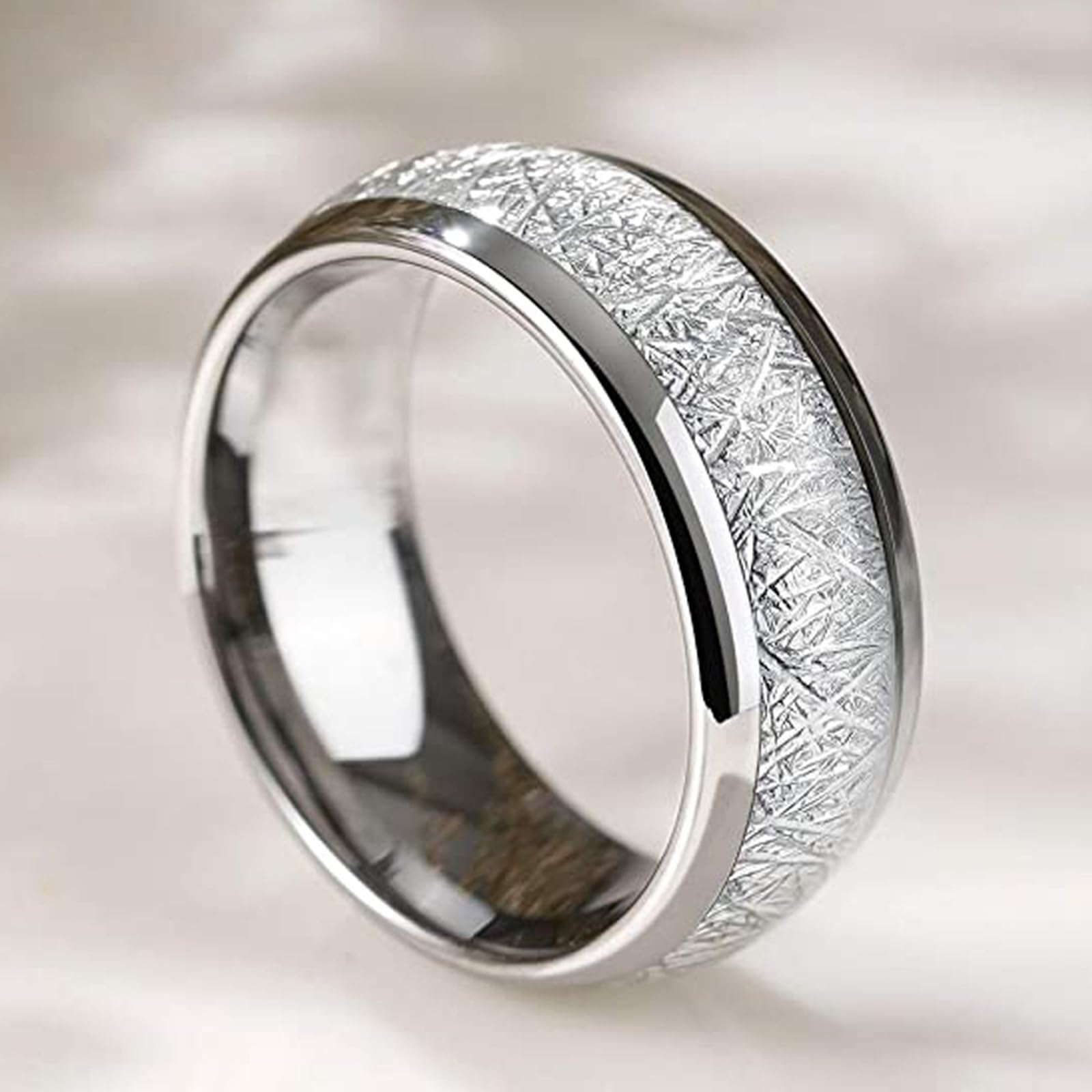 Anneaux Femme Homme Tungstène, Alliance Femme Homme Bague Anneau de Mariage Fiançailles Simple de 4MM-8MM Large Incrusté Imitation Météorite