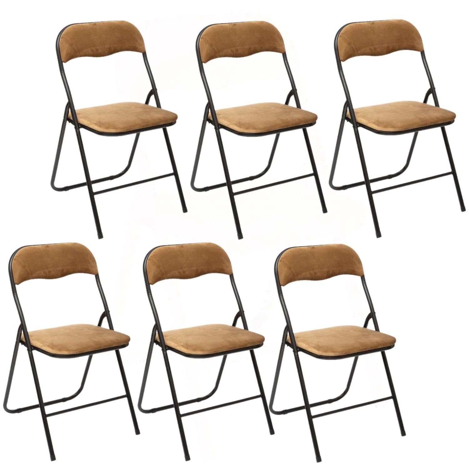 Lot de 6 Chaises Pliantes en Velours Ocre Doré - Chaises d'Appoint Confortables avec Assise Rembourrée - Design Moderne & Vintage - Gain de Place Idéal Petit Espace, Réception et Salle à Manger