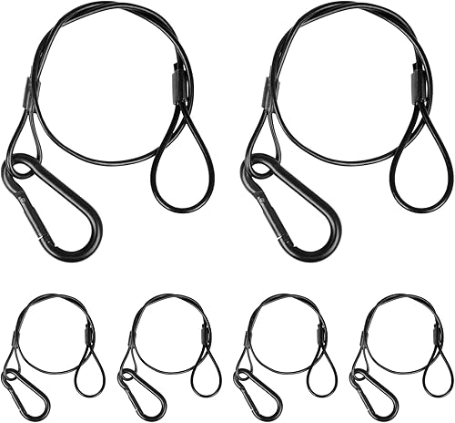 Miniatura 11 de Paquete de 4 cables de seguridad colgantes de cadena negra con abrazaderas de gancho para luces, cordón de acero inoxidable, cadenas de seguridad