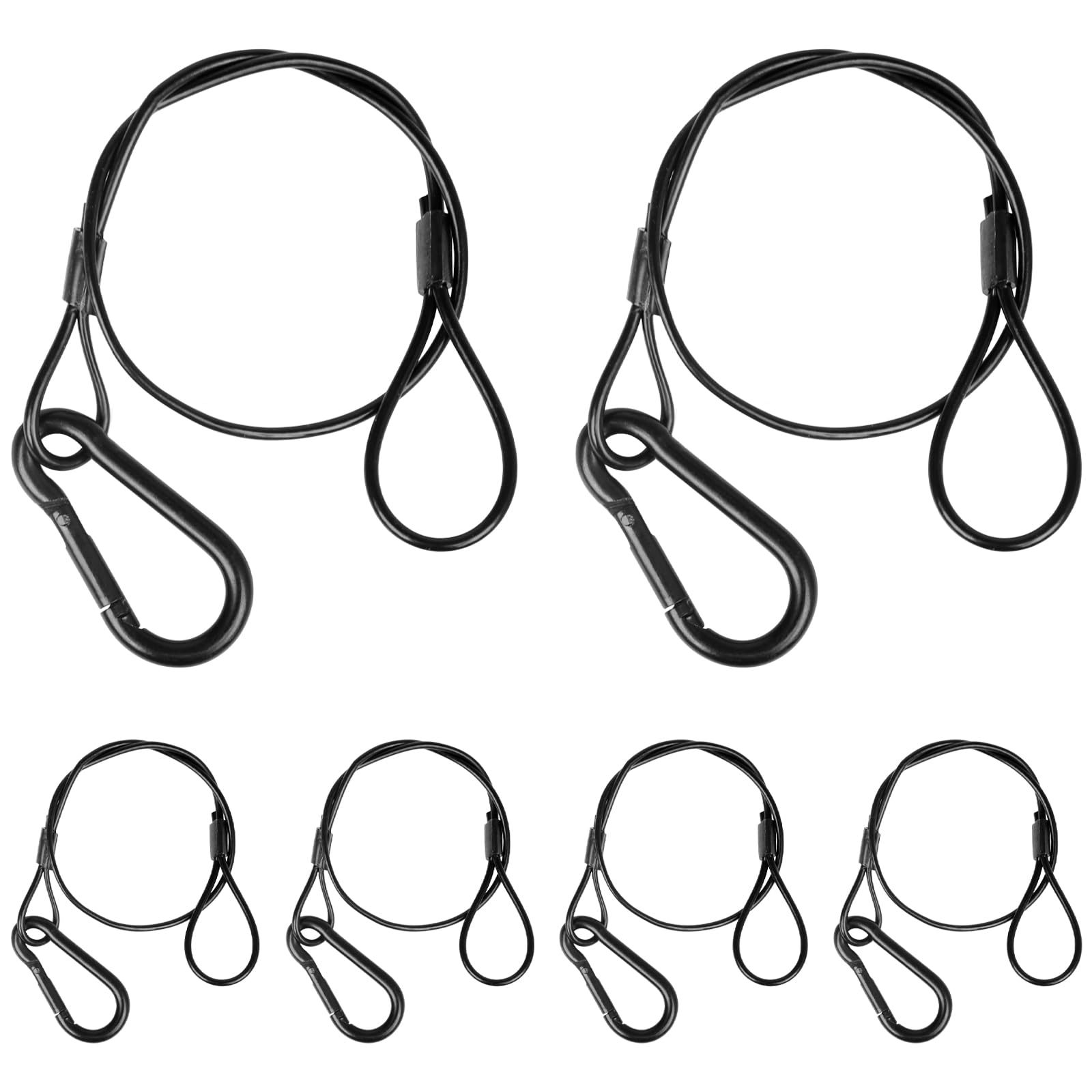 Câble Noir de Sécurité avec Boucles (lot de 6), Charge Max 25kg, pour Éclairage de Scène, Suspendus sur des traverses（diamètre 2mm/0.08in, longueur 30cm/11.82in)