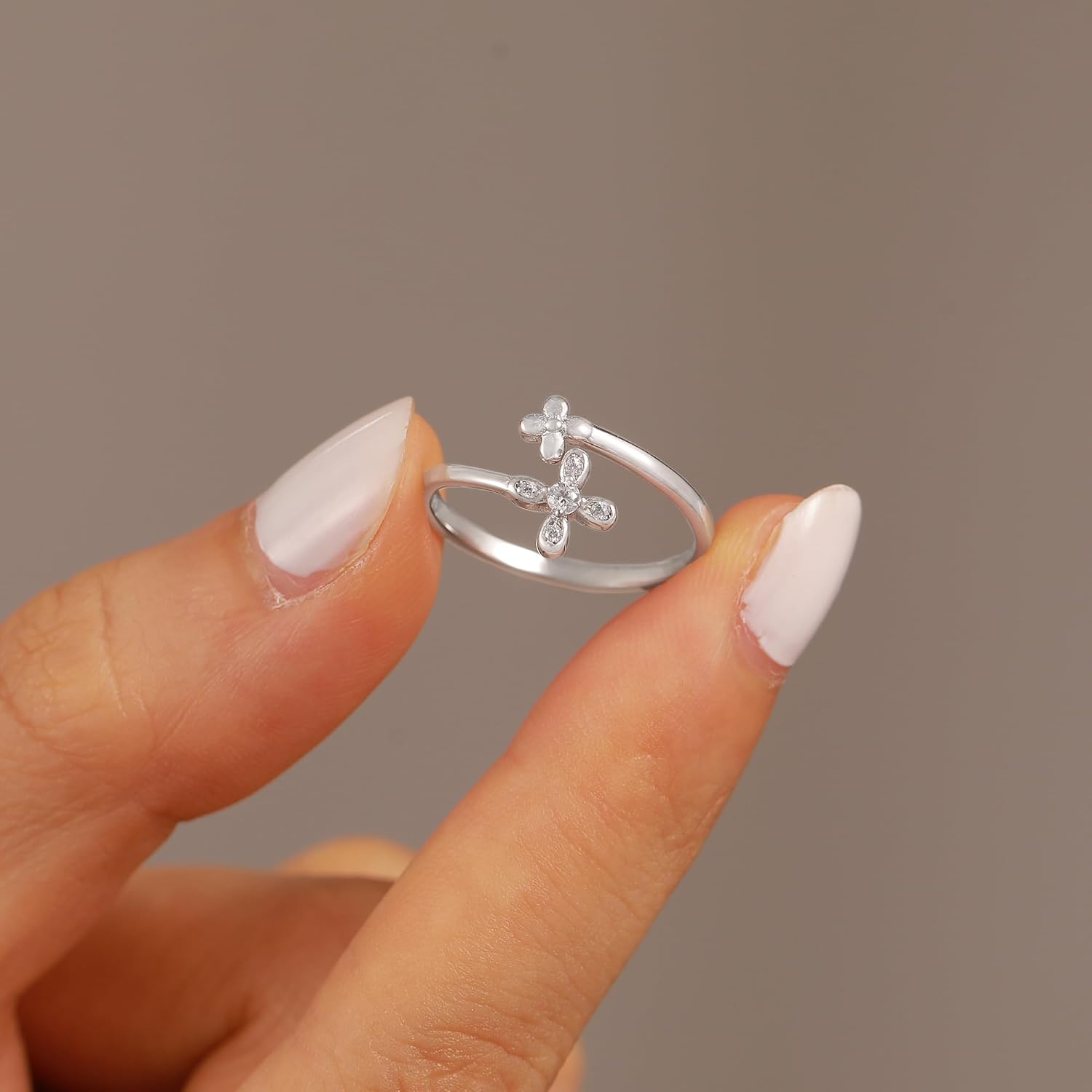 XAYAH Flower with Cross Ring for Women 925 Sterling Silver Dainty Cute Lucky Leaf Open Band Cubic Zirconia Promise Rings to Daughter Mom Faith Hope Rings Birthday Wedding Mothers Day Jewelry Gifts
