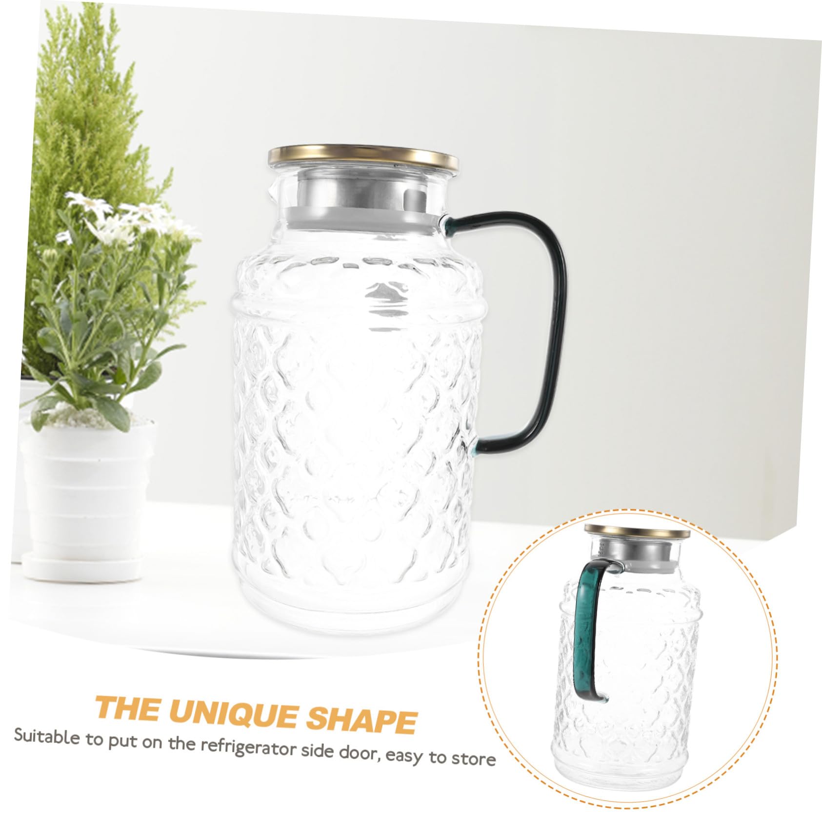 Jarra de Agua Fría Fácil de Almacenar de Vidrio Grueso con Tapa de 1.7l Diseño Clásico y Práctico para Uso en Sala o Cocina