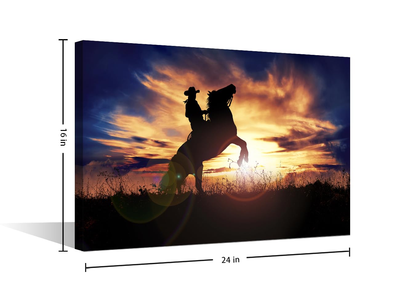 1 Panels Modern Wall Art Cowboy Rearing his Horse at Sunset Pictures Print on Canvas for Home Office Wall Decorations Stretched Framed Gallery-Wrapped Ready to Hang - Image 2