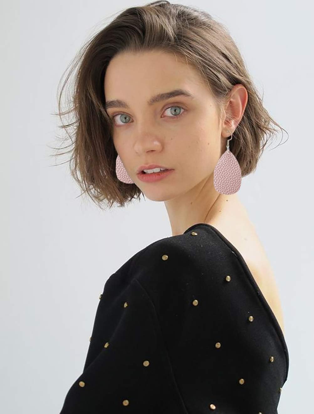 16 Pairs Leather Earrings for Women Teardrop Leaf Leopard Print Drop Earrings Lightweight Dangle Earrings Set - Image 2