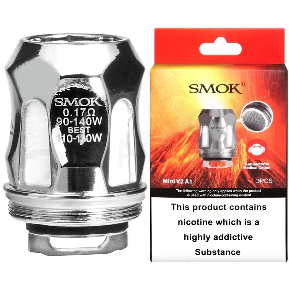 SMOK TFV8 Baby V2 A1 Replacement Coils, 0.17 Ohm, Stainless Steel, Works With R Kiss Kit, Species Kit, TFV8 Baby V2 Tank, SMOK Vaping Coils, Pack of 3, No Nicotine