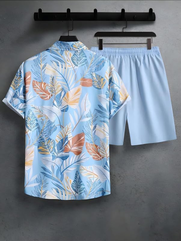 Image of Men's Printed Co-Ord Set | Plus Size Casual Shirt & Shorts Set | Nightwear Pajama Suit, Loungewear, Beachwear & Vacation Outfit Design No Shirt-Short Set10-Parent