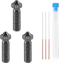 Aokin 3 Pcs 0.6mm 3D Printer Hardened Steel Nozzles for Volcano Nozzle and 3 Pcs 0.5mm Stainless Steel Nozzle Cleaning Needles for Anycubic Vyper, Kobra Max, Kobra Plus, 1.75mm Filament 3D Printer