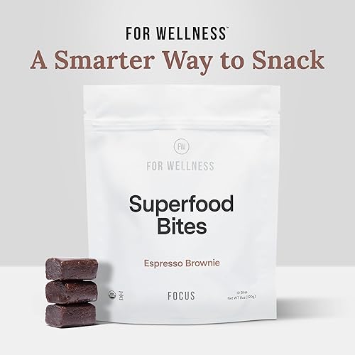 Miniatura 9 de For Wellness Bocadillos de enfoque de superalimentos (20 unidades), brownie de cacao expreso  Reduce la fatiga, mejora la digestión y apoya la