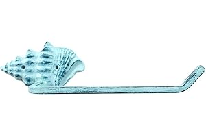 Rustic Dark Blue Whitewashed Cast Iron Shell Toilet Paper Holder