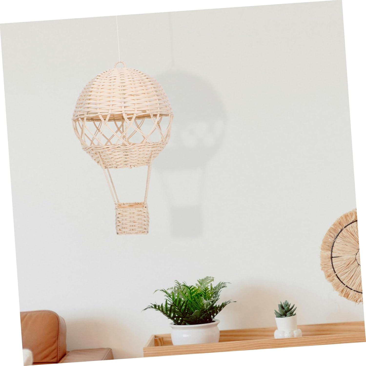 Rattan Hot Air Balloon Lampshade Unique Wall Art for Kids' Room Decor Natural Wicker Decorative Basket