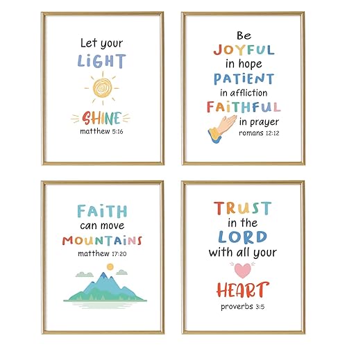 Inspirational Christian Bible Verse Wall Decor - Minimalist Abstract Religious Wall Art for Kids Bedroom - Holy Scripture Room Decor for Nursery