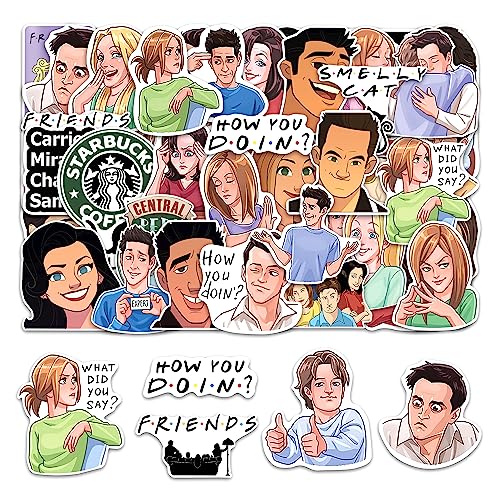 Image of FlyBuyHub Friends Web Series Aesthetic Vinyl Journal Stickers for Phone Case, Laptop, Notebook, Water Bottle, etc - Self-Adhesive Set of 50 Glossy and Waterproof Stickers