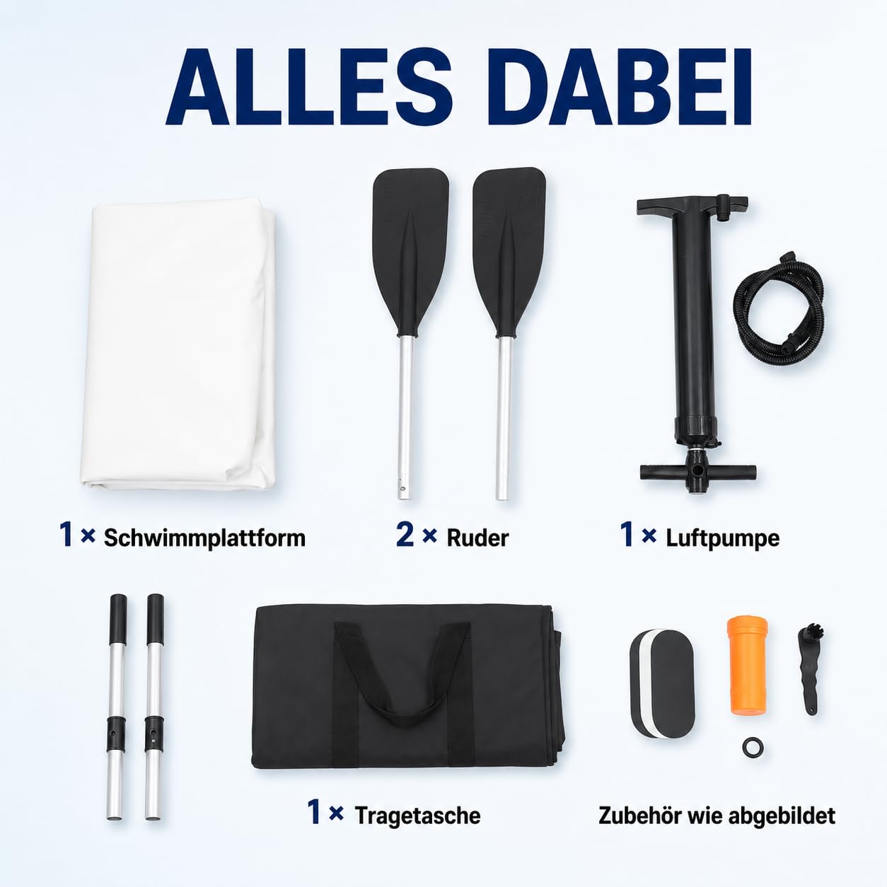 Aufblasbare Badeplattform 2x1,5m, Aufblasbare Dock mit Luftpumpen 400kg Tragkraft Schwimmplattform mit Paddel & Tasche, stabiles Schwimmdock für Angeln, See & Wassersport