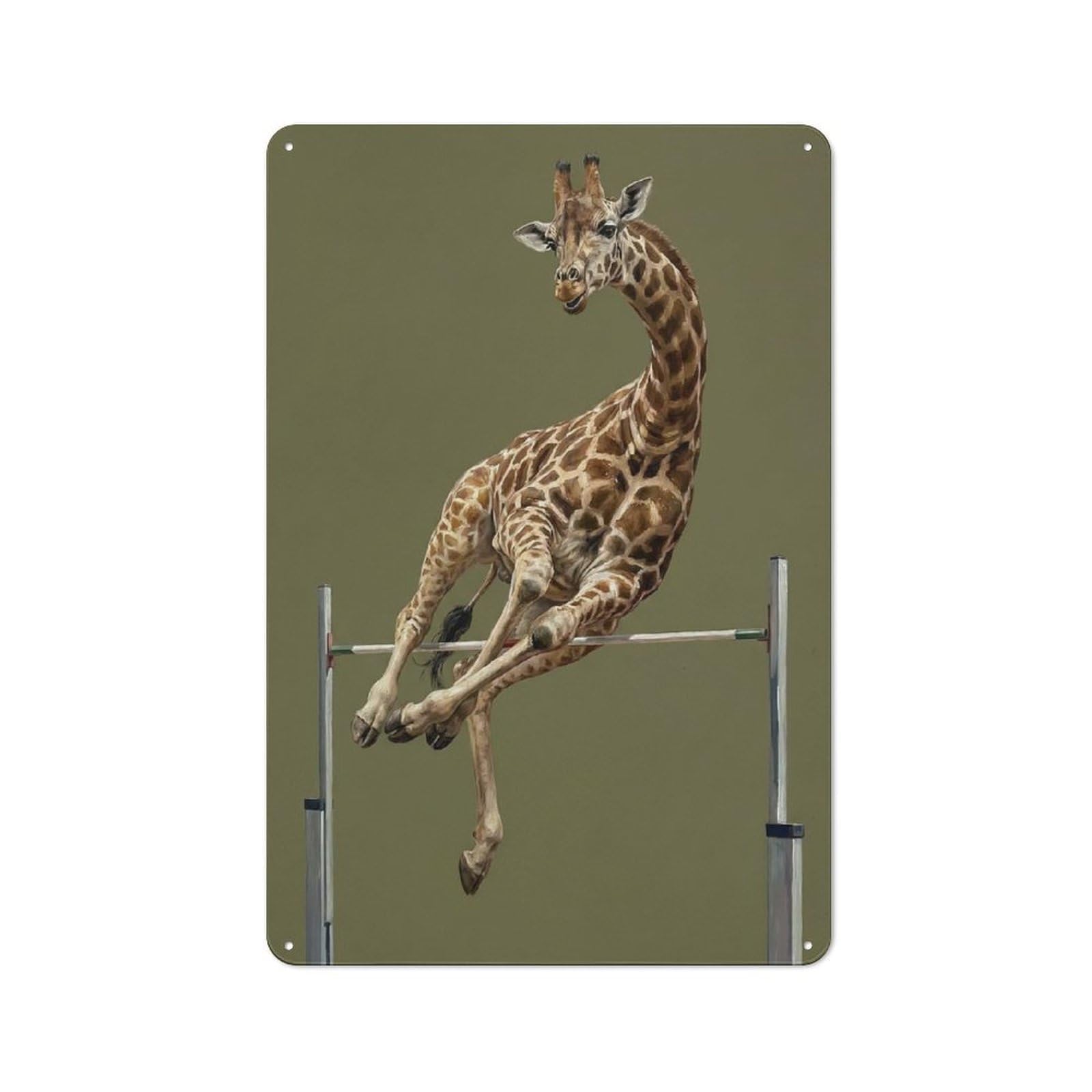 Junmoney Style-7 30X20cm Retro Tin Sign With Giraffe Jumping Over A Hurdle For Living Room Wall, Housewarming Present For People Styling Living Room