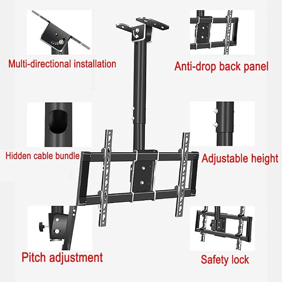 Ceiling TV Mount Stand - Tv Wall Mount,Height Adjustment TV Stand,Fits Most 39-90 Inch TV,5 To -25° Pitch Angle Adjustment,With Cable Management,Bearing 85kg,Easy Installation,Can Rotate 360°