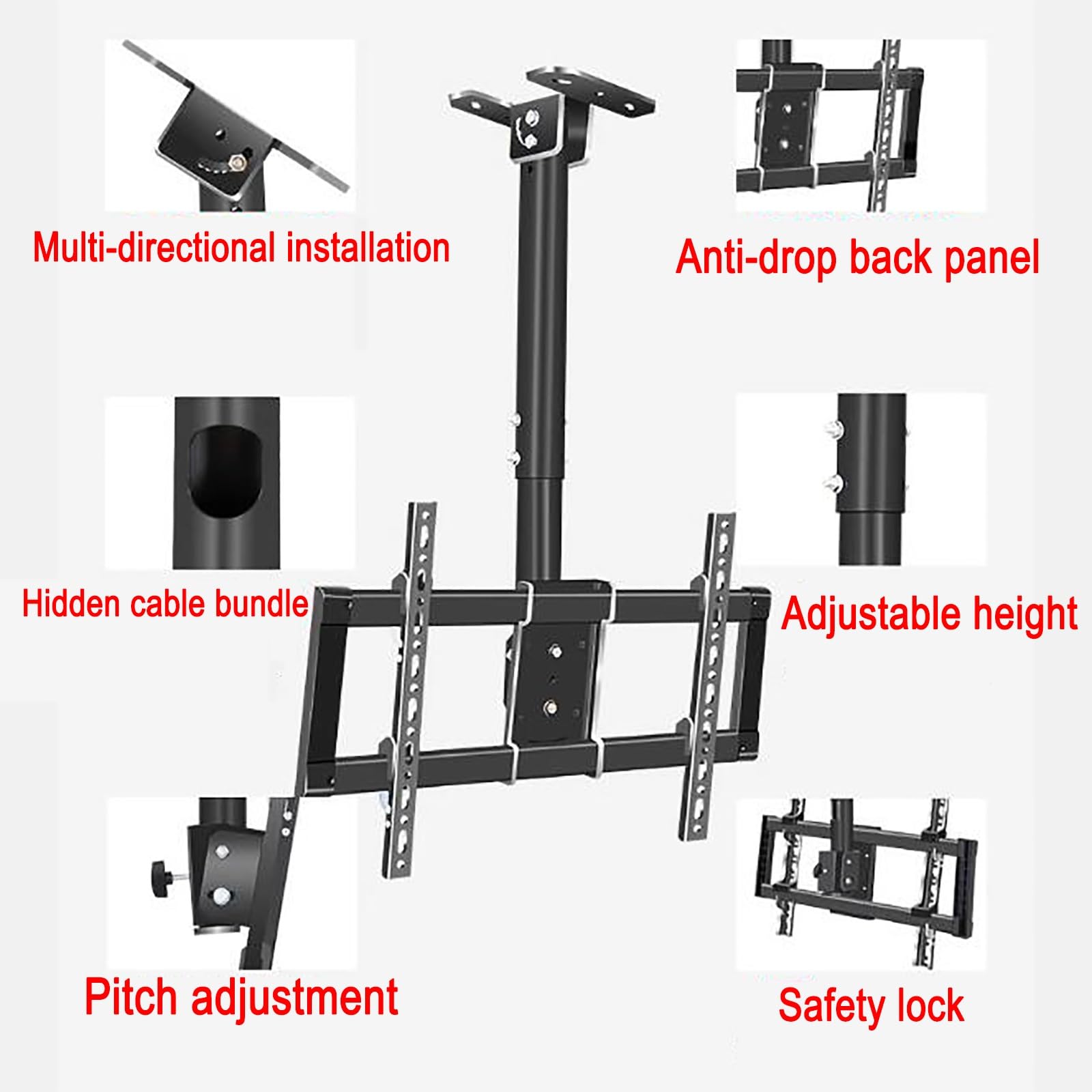 Supporto TV a soffitto - Supporto TV a Parete, Supporto TV Regolabile in Altezza, Adatto alla Maggior Parte dei televisori da 39 a 90 Pollici, Regolazione dell'ango,Cannot Rotate