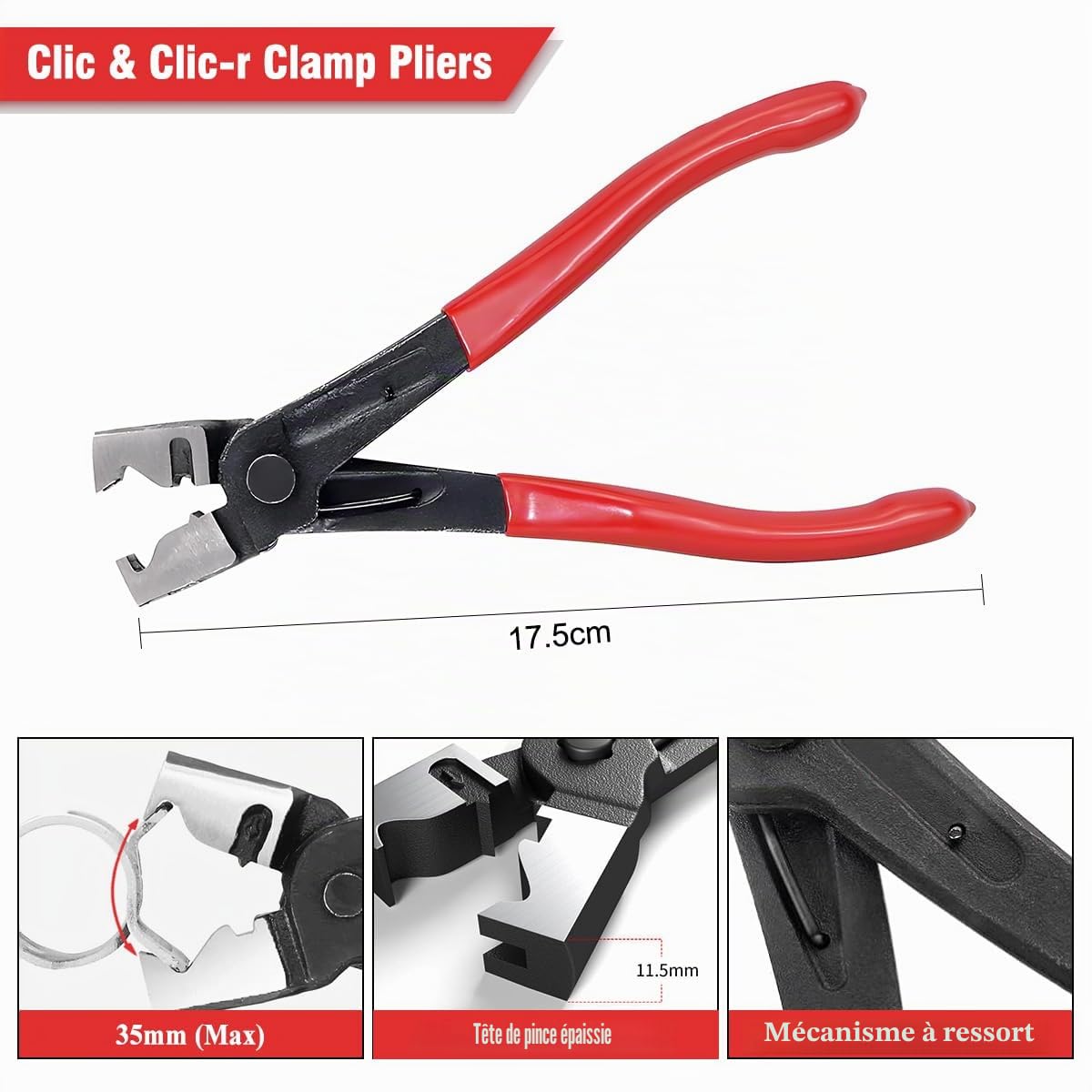 Lot de 4 Pinces Collier Durite de Voiture, Pince de Retrait de Tuyau, Pinces à Col Clic-R, Pince Collier Durite Carburant, Pinces pour Colliers de Serrage pour L'entretien Automobile