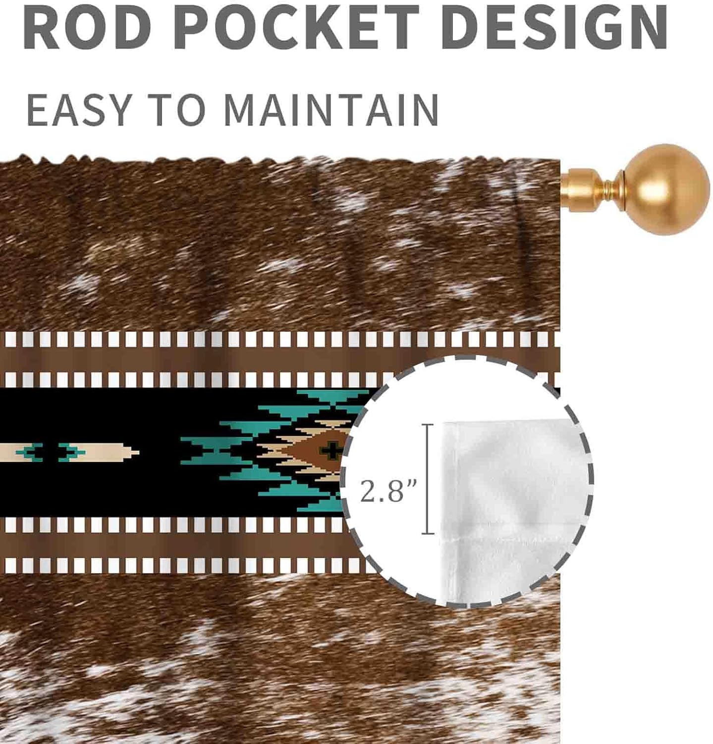 Western Curtains for Bedroom, Southwestern Brown Cow Print Highland Cowhide Cow Skin Fur Printed Rustic Farmhouse Cottage Kitchen Drapery for Living Room Bathroom Window 2 Panels, 63"x63" Inch