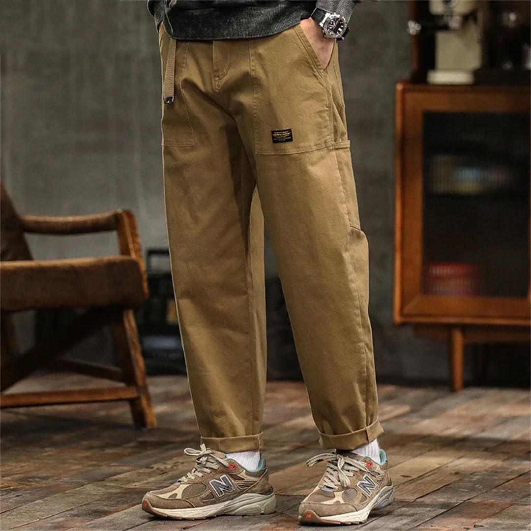 Pantaloni larghi da uomo, stile vintage, stile americano, a vita alta, EN8, pantaloni cargo