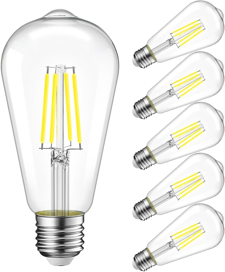 LVWIT 12 Pack ST21 LED Filament Bulb 7W(60 Watt Equivalent) Dimmable 2700K Warm White Vintage Edison Light Bulb E26 Medium Base