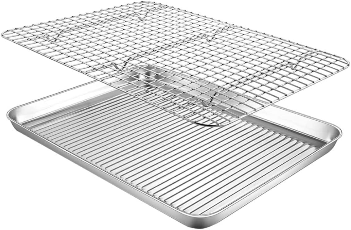 1set Stainless Steel Baking Pan Set Wire Rack Multi-function Camping Baking Tray Easy-clean for Kitchen Outdoor Cooking