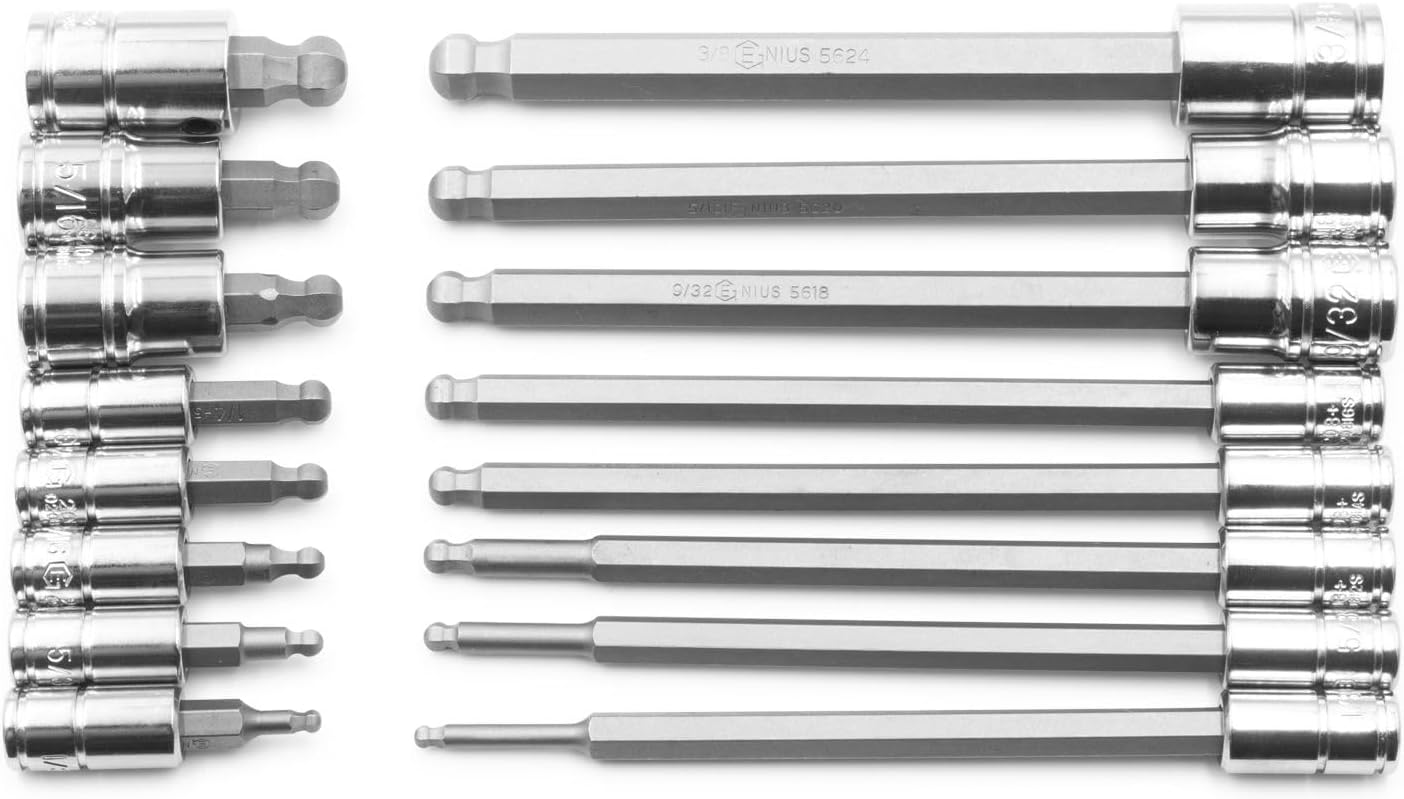 Genius Tools 16 Piece 1/4" & 3/8" Dr. SAE Wobble Hex Bit Socket Set BS-2316WS
