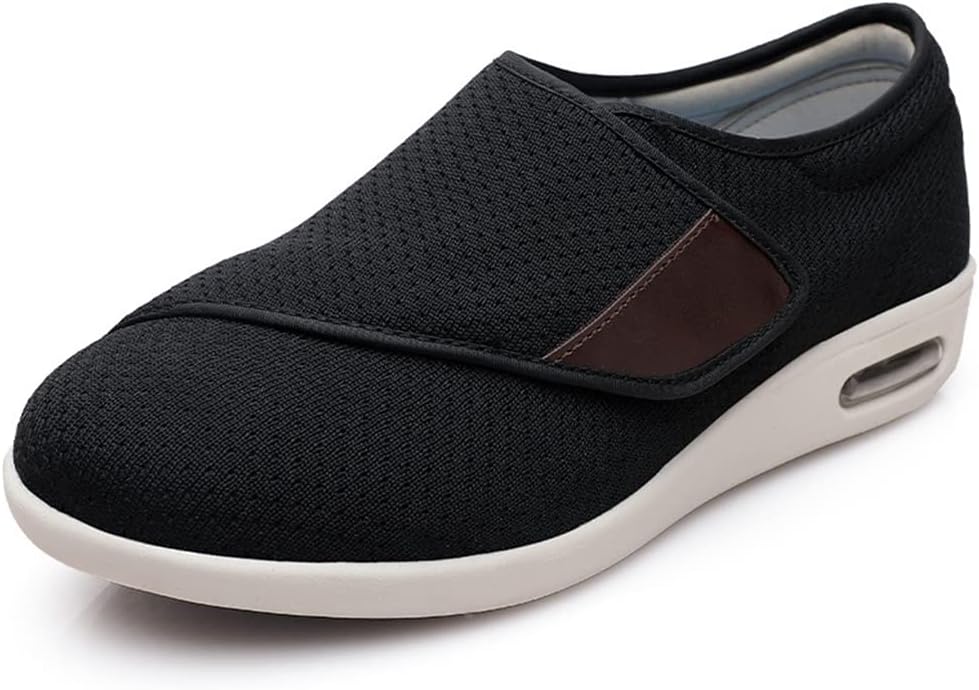 YIGATEMen's Diabetic Shoes, Wide Fit Edema Shoes Memory Foam Walking Slippers Comfy Arthritis Swollen Feet House Sneakers,Black,39