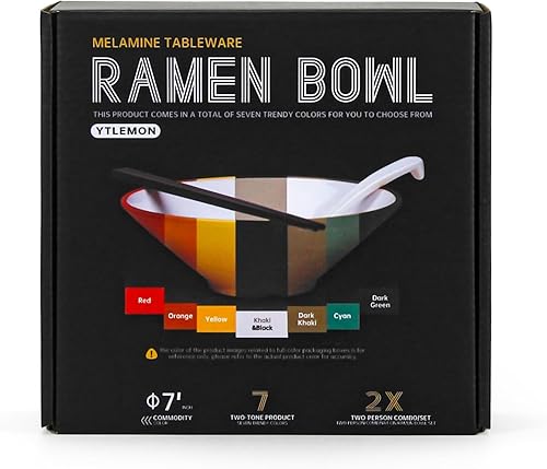 Miniatura 13 de Juego de cuencos de plástico para ramen, 2 juegos de 20 onzas de doble cara a juego con palillos y cucharas para cereales de ensalada, vajilla