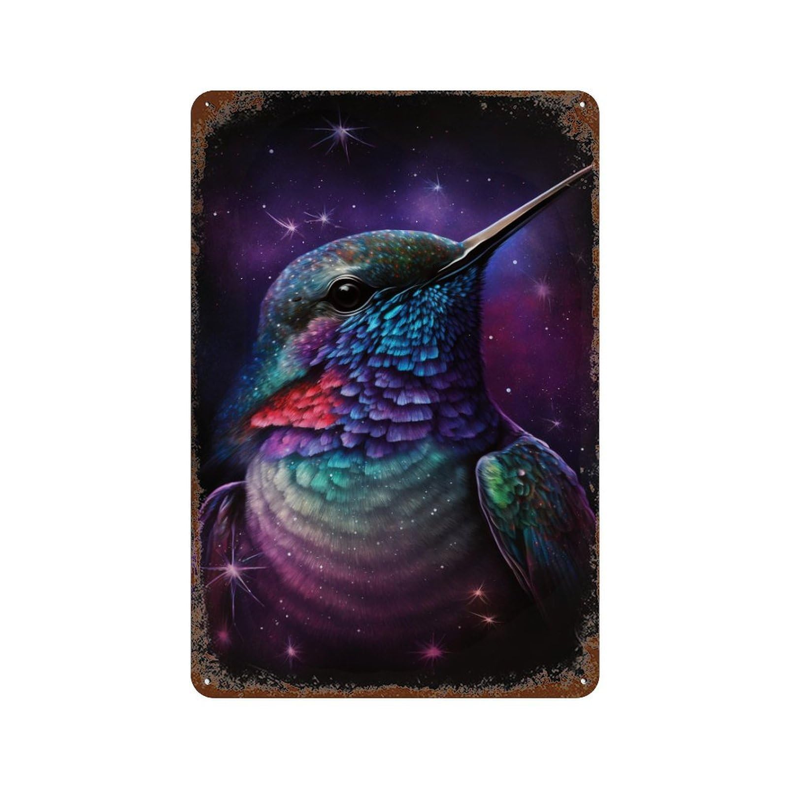 Galactic Hummingbird Art Print Retro Metal Sign 11.8"x7.9", Old School Wall Decor for Garage, Pub Or Kitchen