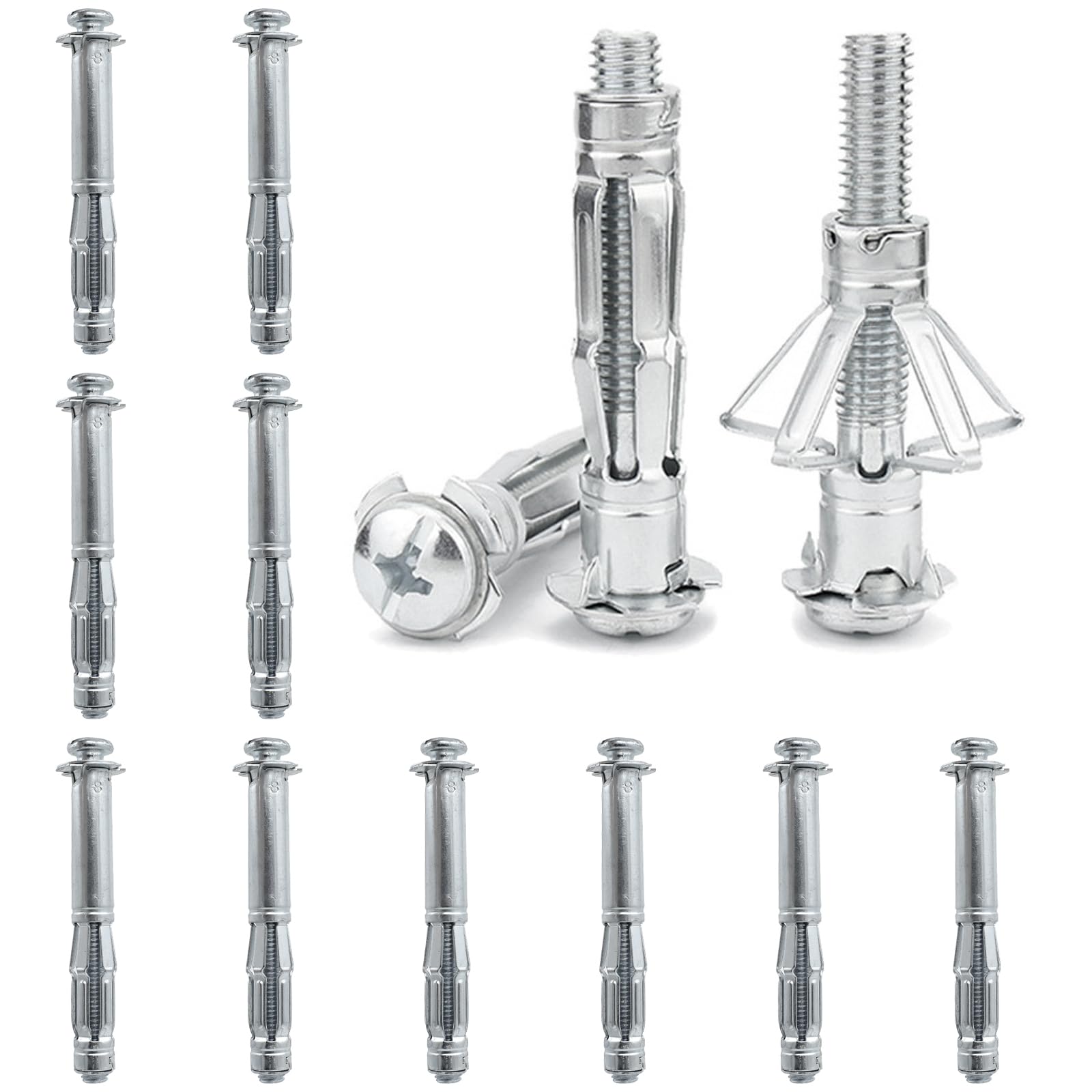 DAIRYCOF M8×80 Hollow Wall Anchors 10Pcs Plasterboard fixings,Heavy Duty Metal Hollow Wall Anchors for Plasterboard, Tiles & Partitions - Fix Curtain Rails, Shelves, Light Fittings