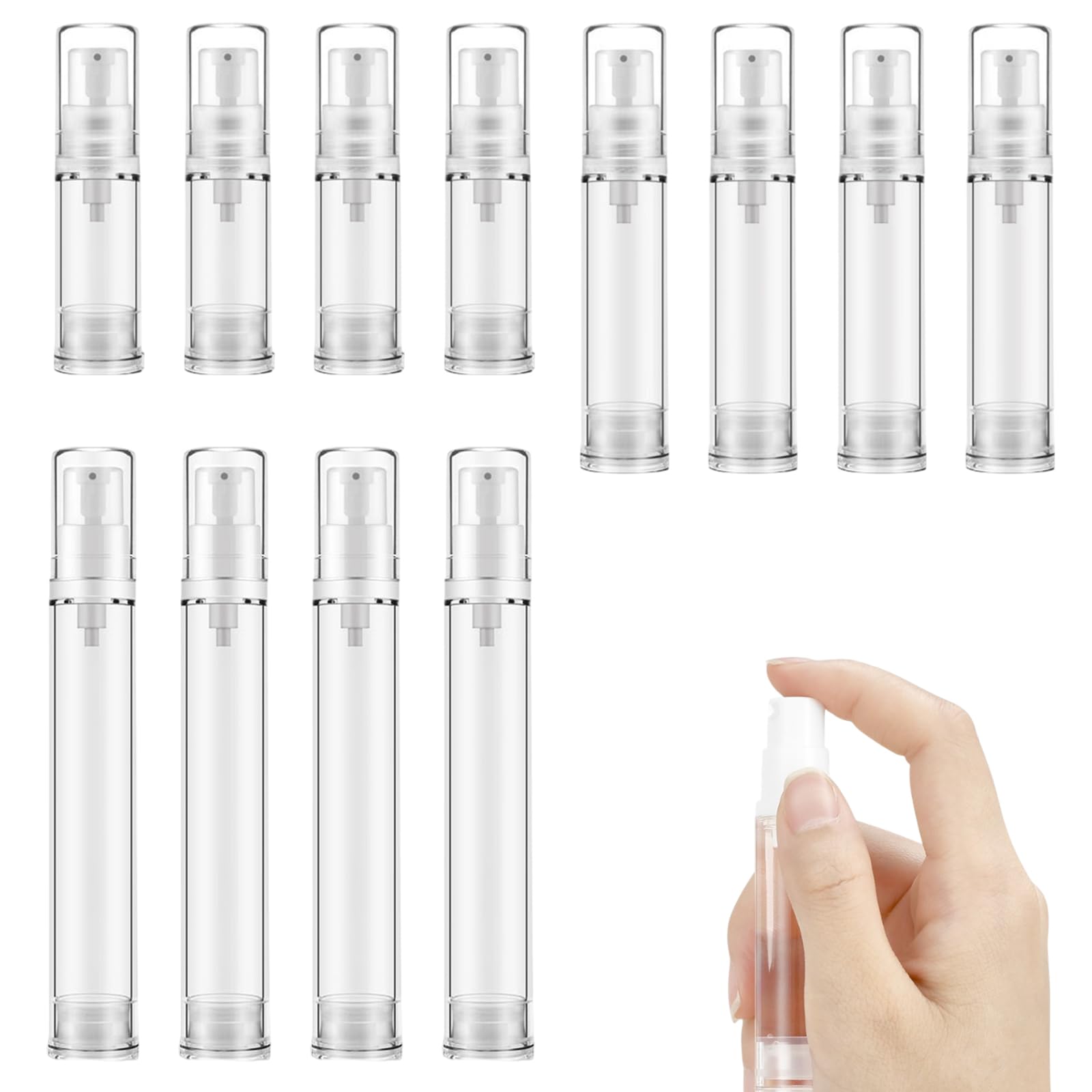 Kikaword Empty Airless Vacuum Cosmetic Container 12Pcs Airless Pump Bottle,Refillable Clear Travel Lotion Pump Containers,Portable Plastic Lotion Press Pump Bottles For Diy Foundation,Gel,Essence Moisturiser