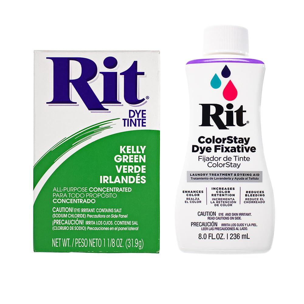 All Purpose Concentrated Rit Dye Powder Multi-Packs for Clothing, Décor, and Crafts – Kelly Green with ColorStay Fixative