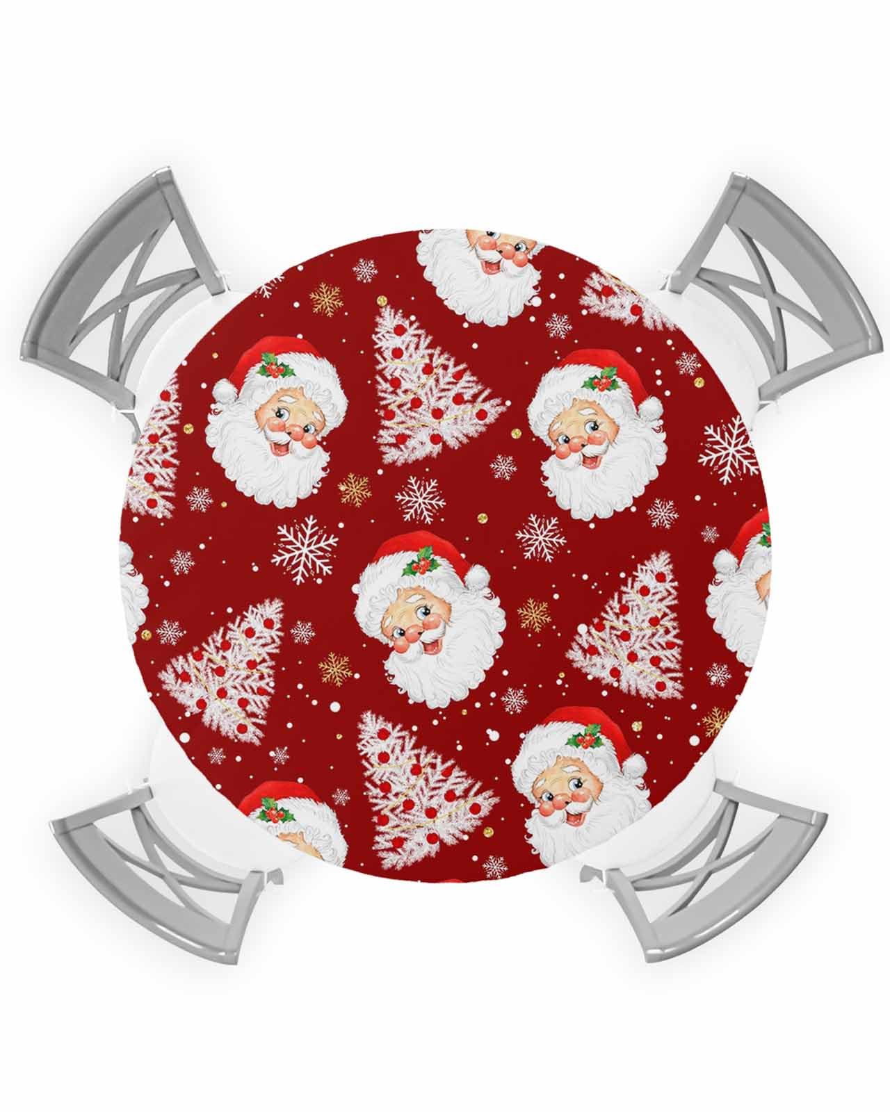 Stretch Fitted Table Covers for 55"-60" Tables - Waterproof Wipeable Colorfast Outdoor Table Cover Round Tablecloth for Party Picnic - Christmas Winter Geometric Santa Claus Snowflakes Red Table Cloth