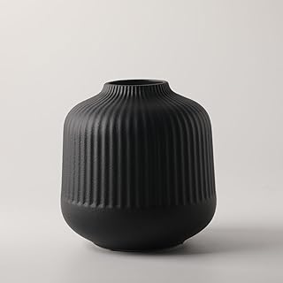 Black Ceramic Vase for Flowers, 6 Inch Flower Vases Home Decor, Black Bo...