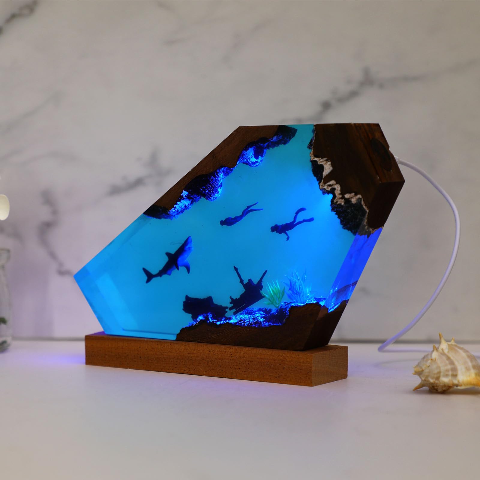 Lampa świetlna z żywicy epoksydowej, ręcznie robiona, wielokolorowa, głębinowa, jaskinia nurkowa, entuzjaści nurkowania, lampka nocna LED, lampa do oceanu wodnego, urodziny, dekoracja biurka, prezent