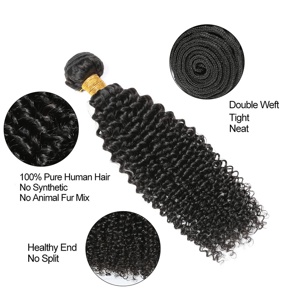 Brazilian Remy Human Hair Bundles Kinky Curly Natural Black Unprocessed 18 20 22 Inch 300g Double Weft