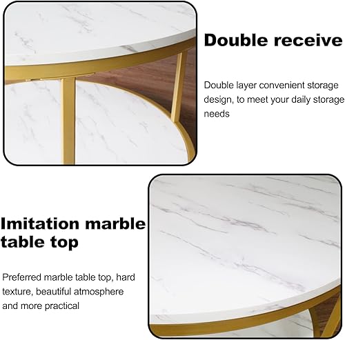 Miniatura 7 de AT-VALY Mesa auxiliar redonda de 31.5 pulgadas con estante abierto de almacenamiento, parte superior de madera, marco de metal resistente, mesa de