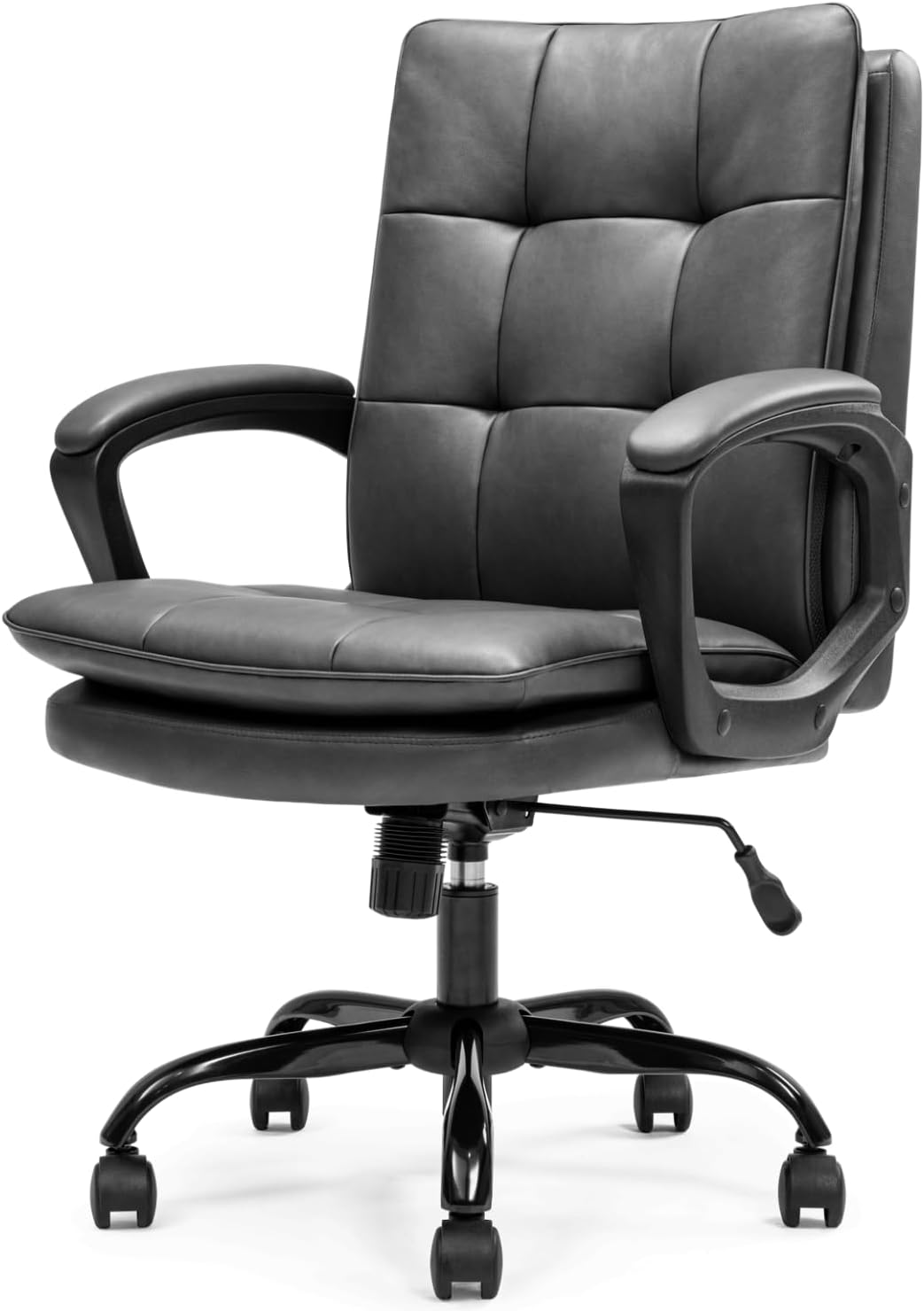 JUMMICO Ergonomic Office Chair, Comfy Computer Chair with Double Padded Backrest and Seat, Adjustable Height/Tilt Swivel Desk Chair for Home Office, PU Leather, Grey