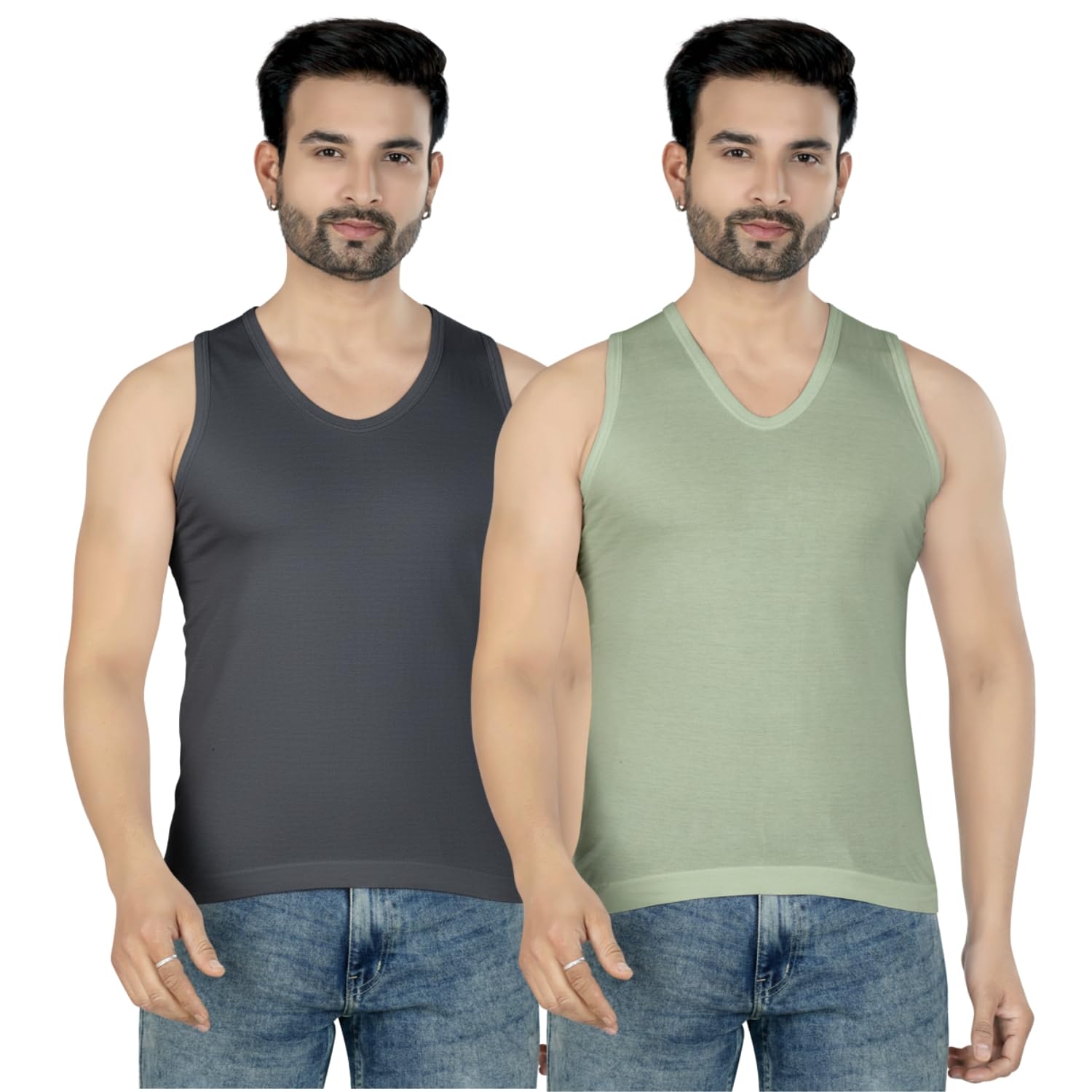 jack pot Men's Color Vneck Sleeveless Cotton Vest for Man | Pack of 3 and 2 | 100% Cotton-picture-34