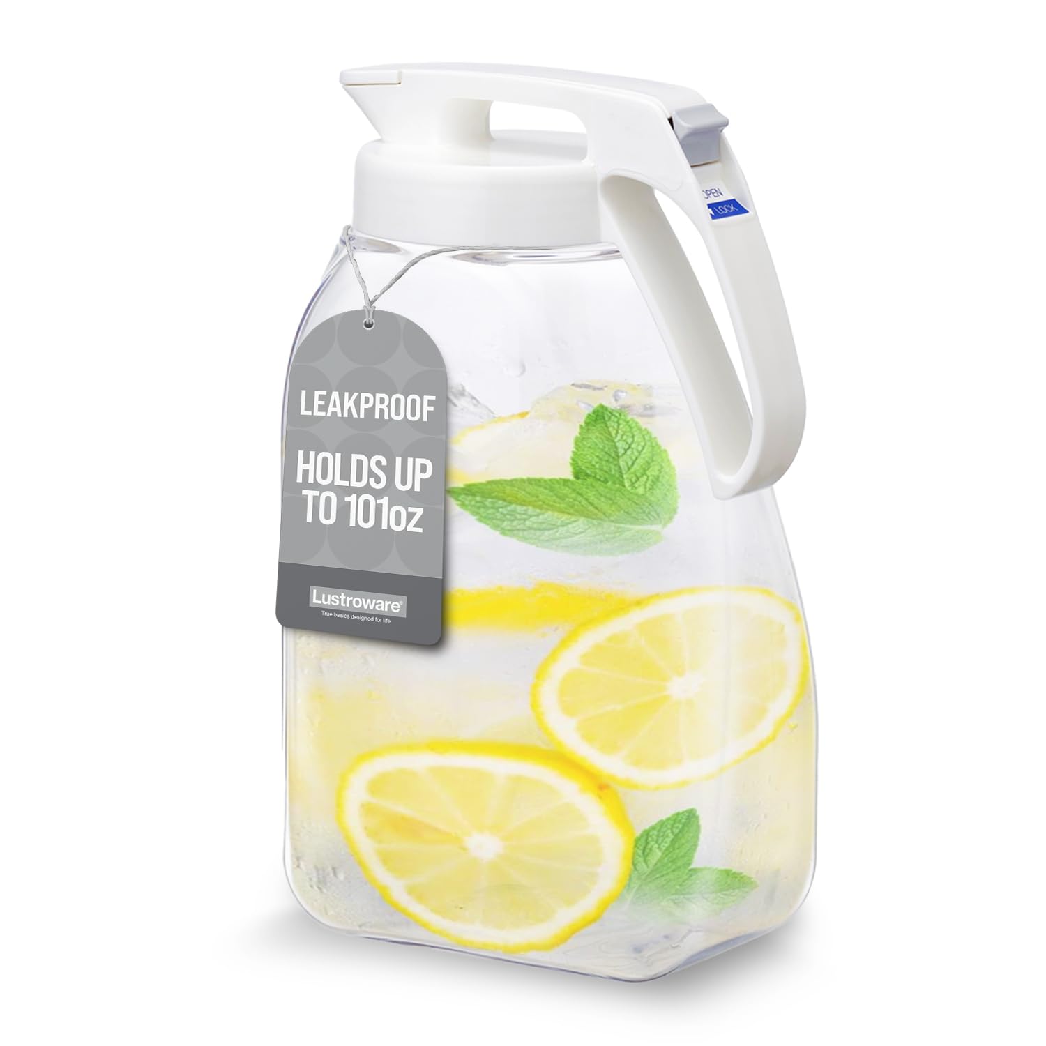 Photo 1 of QuickServe Large Airtight Pitcher - 3L (101oz), Heat Resistant, BPA-Free SAN Plastic, One Touch Open & Close, Space-Saving, Made in Japan - White