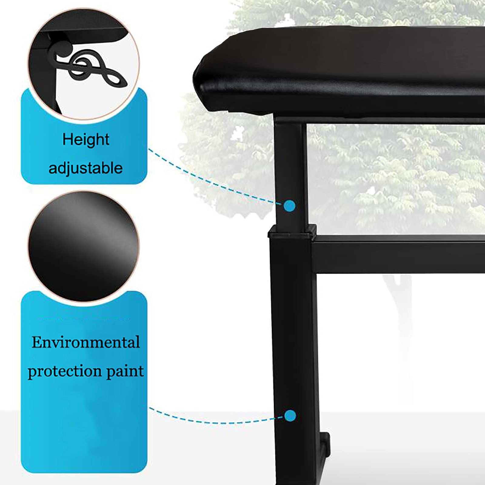 Sgabello per Pianoforte, Tavolo da toeletta, Sgabello Regolabile per Pianoforte, Sgabello Singolo con Sollevamento Automatico in PVC.