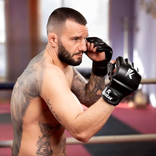 Miniatura 8 de Kruzak MMA Gloves, Men and Womens Half-Finger Boxing Mitts, Hand Wraps with Open Palms for Grappling, Kickboxing, Sanda, Sparring, Muay Thai